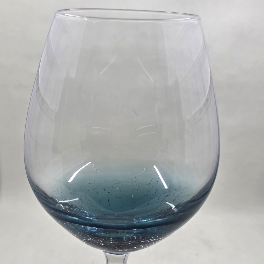 Pier 1 Teal Blue Crackle White Wine Glass 16 Oz 8-7/8" - Picture 4 of 5